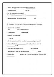 English Worksheet: Test on family members and personal pronouns