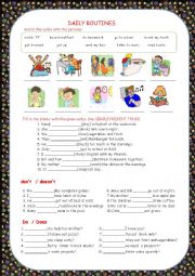 English Worksheet: Daily Routines-Simple Present Tense