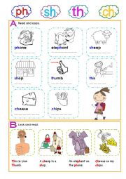 English Worksheet: Digraphs - th, ch, sh, ph