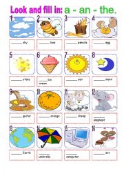 English Worksheet: a - an - the