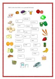 English Worksheet:  VOCABULARY FOOD-PERSONAL DICTIONARY