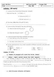 English Worksheet: mid term test n1 8th former