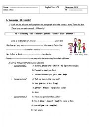 English Worksheet: mid term test n1 7th form