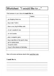 English Worksheet: I would like to...