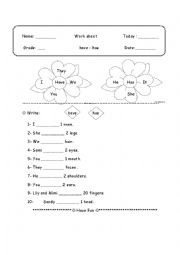 English Worksheet: Have- Has