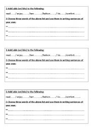 English Worksheet: exercises on adjectives end with able and ible