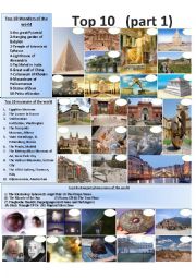 English Worksheet: Top 10  Wonders, museums and strange phenomena (part 1)+ key 