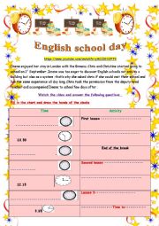 English Worksheet: English school day  