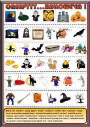 English Worksheet: Creepy Halloween: pictionary and matching
