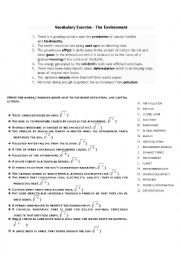 English Worksheet: vocabulary about enviromment
