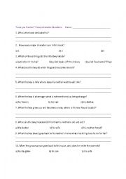 English Worksheet: Love you forever reading comprehension worksheet