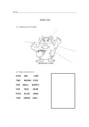 English Worksheet: parts of the body test