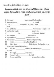 English Worksheet: Infinitive vs. Gerund