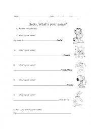 English Worksheet: Hello, Whats your name