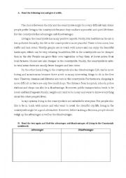 English Worksheet: Countryside: advantages and disadvantages