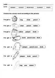 English Worksheet: review school things, weather and seasons