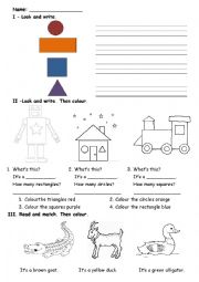 Worksheet for grade 1 students