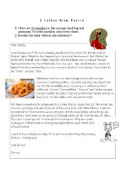 English Worksheet: A Letter to Madrid (with Answer Key)