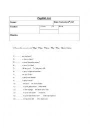 English Worksheet: Wh questions.