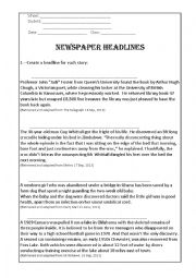 English Worksheet: Newspaper headline