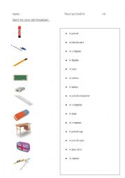 English Worksheet: school things test