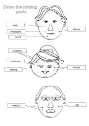 English Worksheet: draw the missing parts of the faces