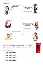 English Worksheet: whats your phone number?