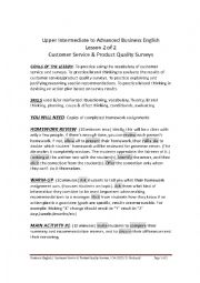 English Worksheet: UPPER INTERMEDIATE TO ADVANCED BUSINESS ENGLISH - CUSTOMER SERVICE/PRODUCT QUALITY SURVEYS