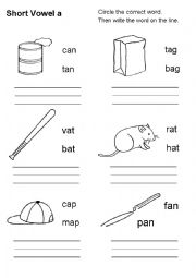 English Worksheet: short vowel - a