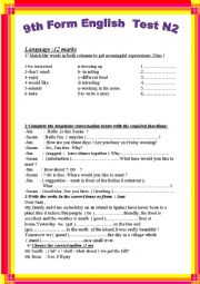 English Worksheet: 9th form mid term test 2