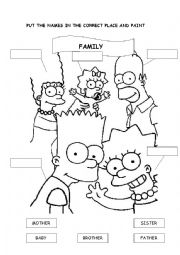 English Worksheet: Family members - The Simpsons