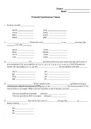 English Worksheet: Present Continuous Rules/fill in the blanks