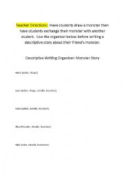 English Worksheet: Descriptive Writing Organizer (For monster stories)