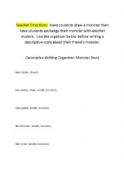 English Worksheet: Descriptive Writing Organizer (For monster stories)