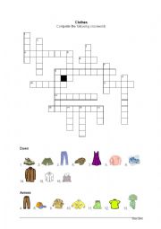 English Worksheet: Clothes crossword