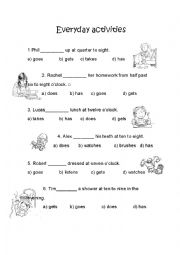 English Worksheet: everyday activities