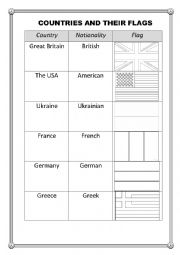 English Worksheet: Countries and their flags