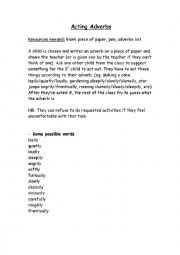 English Worksheet: Acting Adverbs Game