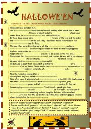 English Worksheet: Halloween , text to complete