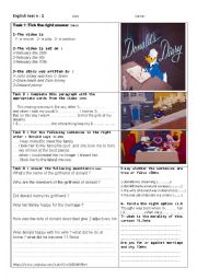 English Worksheet: video - listening comprehension : Donalds diary