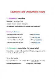 English Worksheet: countable and uncountable nouns