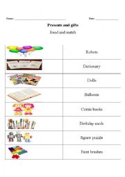 English Worksheet: presents and gifts