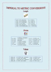 English Worksheet: Imperial to metric conversions