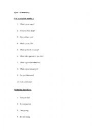 English Worksheet: Quiz New Headway Elementary Unit 1