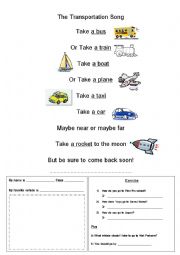 English Worksheet: Transportation Song Worksheet