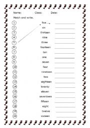 English Worksheet: NUMBERS