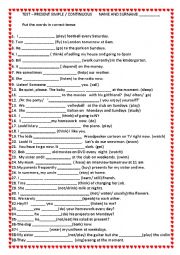 English Worksheet: Present Simple Present Continuous  68 sentences  advanced 