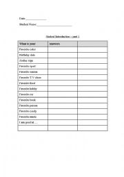 English Worksheet: Student Introduction