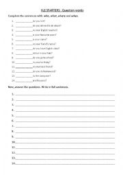 English Worksheet: Cambridge young learners Starters. Question words practice, Questions and answers