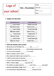 English Worksheet: object and subject pronoun stest